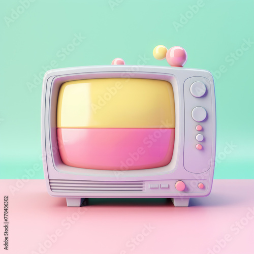 Cute Pastel Retro TV in 3D Cartoon Style Toy Television Illustration