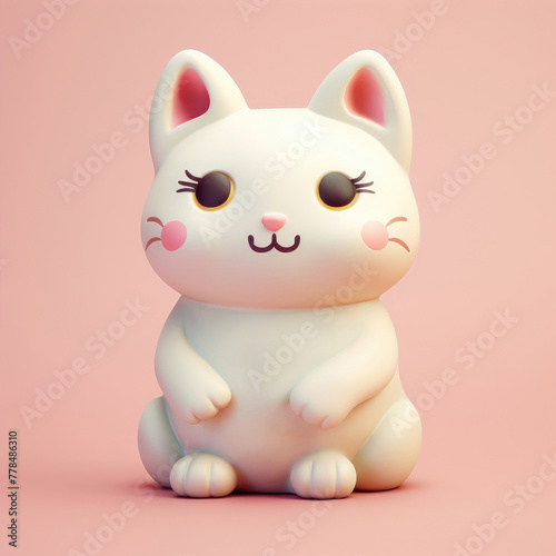 Adorable Japanese Maneki-Neko Lucky Cat in Clay 3D Model
