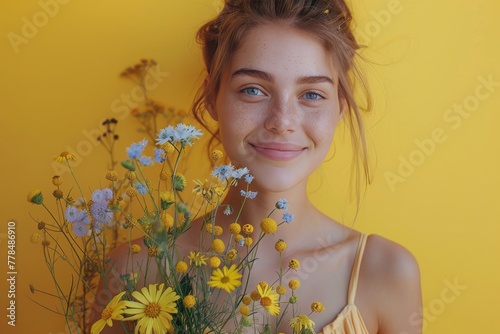 Woman Holding Bunch of Flowers Close to Face