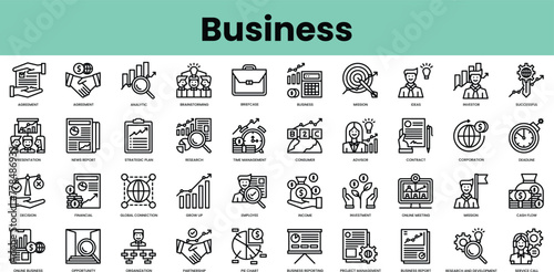 Set of business icons. Linear style icon bundle. Vector Illustration