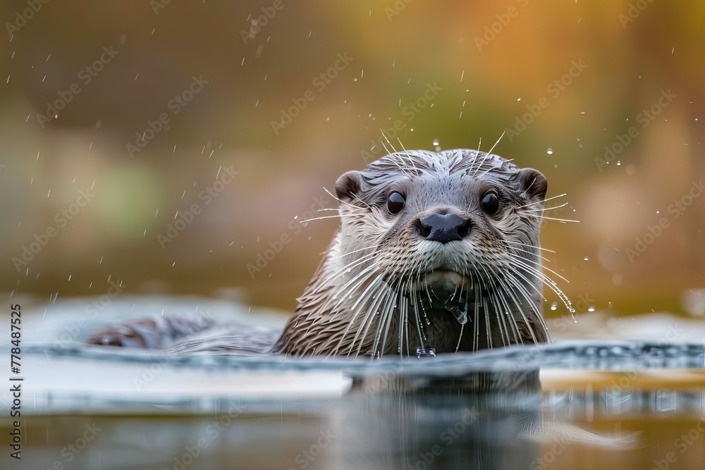 Eurasian otter, Lutra lutra, swimming in natural river habitat, wildlife photography