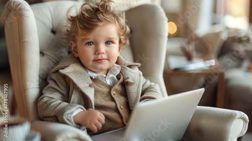 Young Girl Using Laptop in Chair