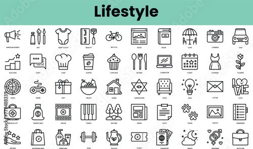 Set of lifestyle icons. Linear style icon bundle. Vector Illustration