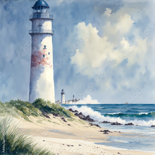 artistic abstract watercolor painitng of lighthouse