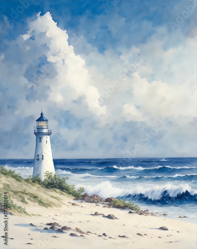 artistic abstract watercolor painitng of lighthouse photo