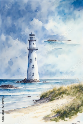 artistic abstract watercolor painitng of lighthouse