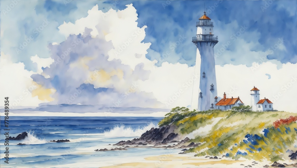 artistic abstract watercolor painitng of lighthouse