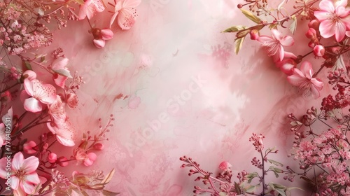 Close-up of dreamy pink flowers with dew drops  softly blurred in a mystical  sunlit background.