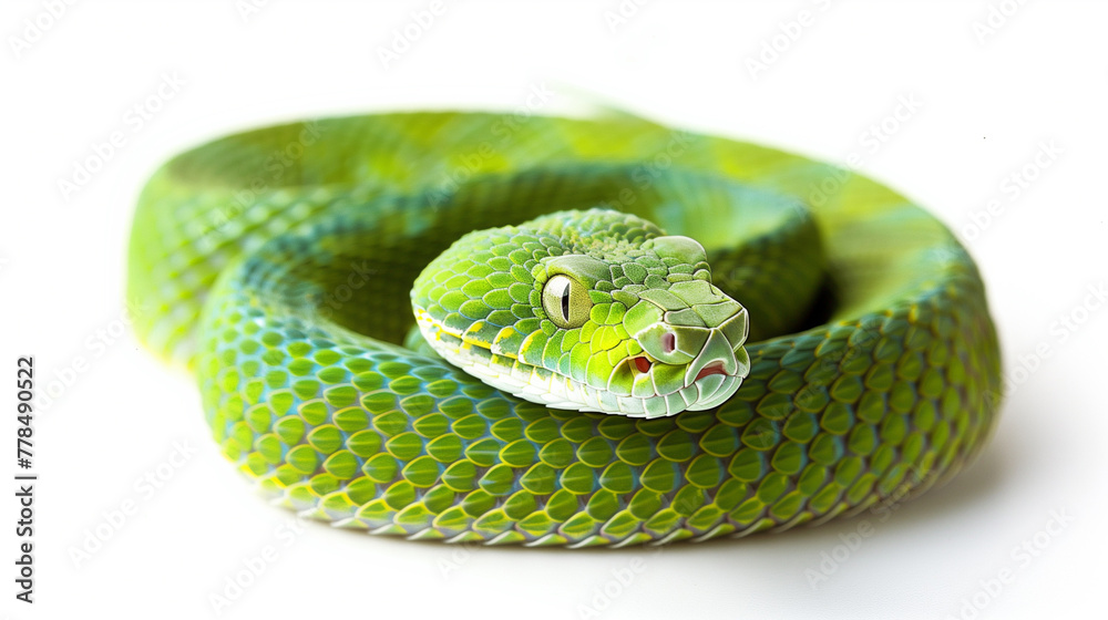 Fototapeta premium Green pit viper (Asian pit viper) isolated on white