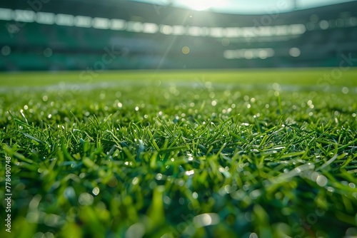 Close-up of Football Stadium Grass in Sports Arena, Green Field Background