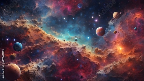Wonderfully colorful cosmos featuring planets, nebulae, stars, galaxies, and constellations, Galaxies and nebulae in space. abstract background of the universe