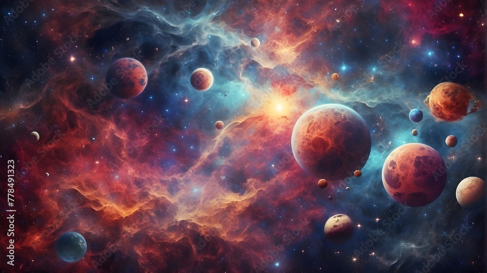 Wonderfully colorful cosmos featuring planets, nebulae, stars, galaxies, and constellations, Galaxies and nebulae in space. abstract background of the universe