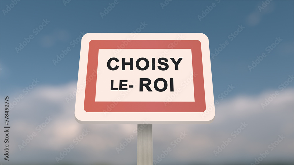 City sign of Choisy-le-Roi. Entrance of the town of Choisy le Roi in, Val-de-Marne, France. Panneau de Choisy-le-Roi.