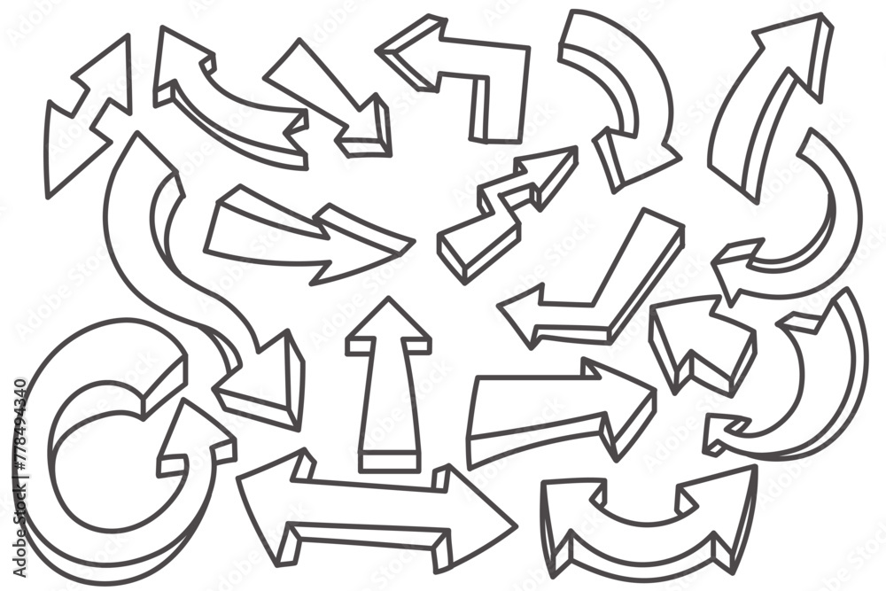 Arrows hand drawn, symbol sign, icon sketch vector, curve outline Arrows hand drawn, symbol sign, icon sketch vector, curve outline