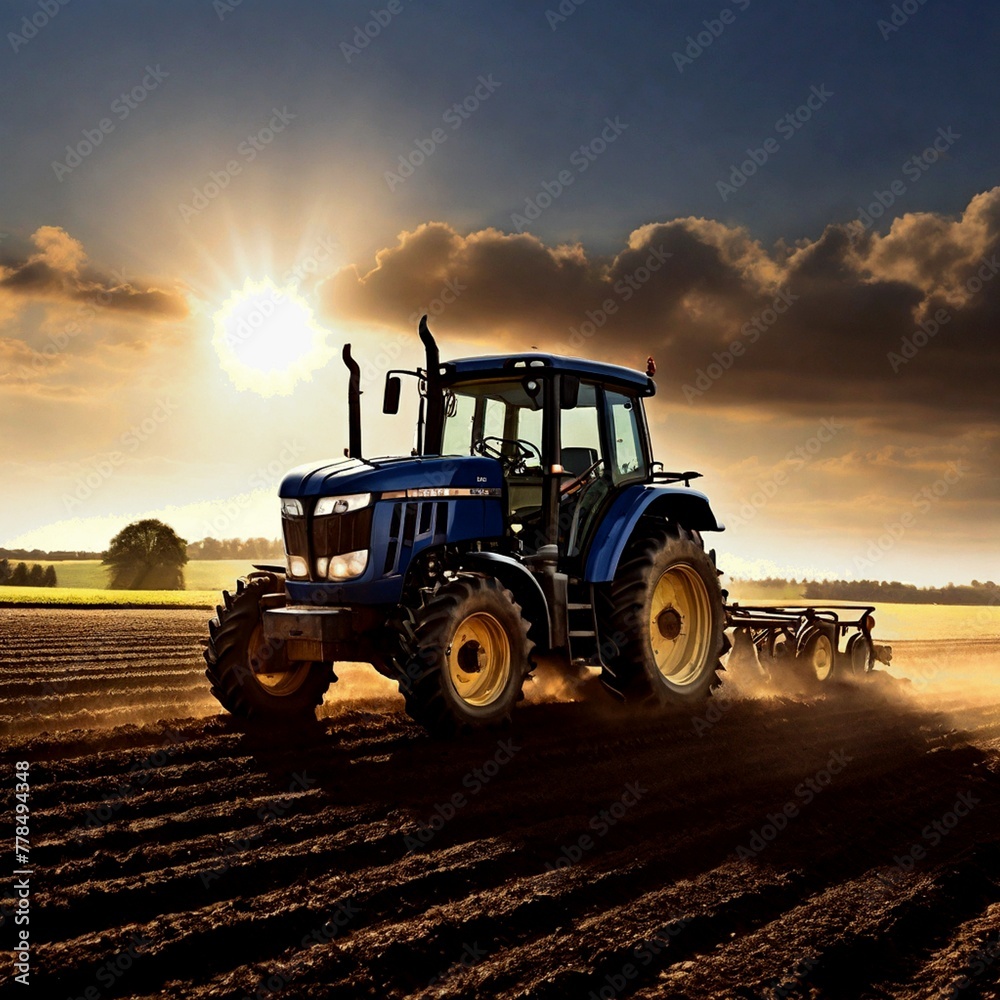 Fototapeta premium tractor at sunset