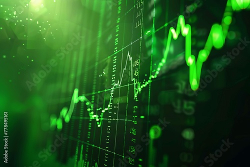 Green stock market graph indicating bullish upward trend, financial background