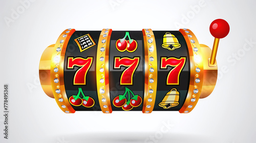 3D illustratiom of casino slot machine, 777, lucky winner, easy money, vector style, on white background photo