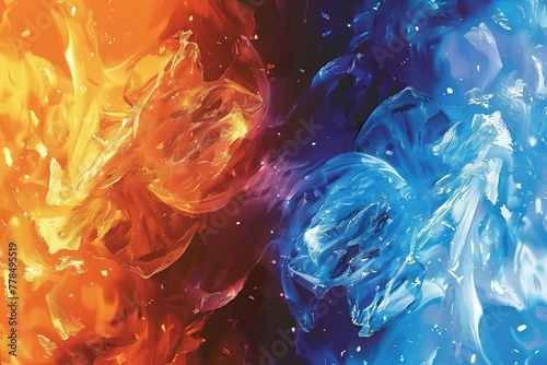 Contrasting elements of fire and ice symbolizing opposite concepts, abstract illustration photo