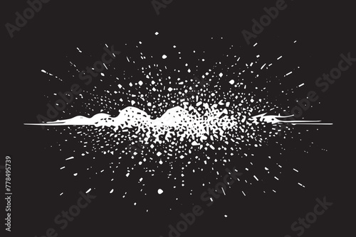 Monochromatic grunge texture, black concrete, stone, and abstract elements, shapes and slate. Charcoal splashes, dot work grain, and circular lines add artistic flair. Halftone, vector, fabric, spiral