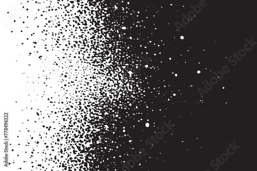 Monochromatic grunge texture, black concrete, stone, and abstract elements, shapes and slate. Charcoal splashes, dot work grain, and circular lines add artistic flair. Halftone, vector, fabric, spiral