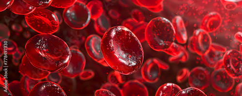 Floating human blood cells in blood vessels or veins. Microscopic red blood cell and erythrocytes. Oncology, metastasis, cancerology, and microbiology. World donor day. Healthcare and medicine concept
