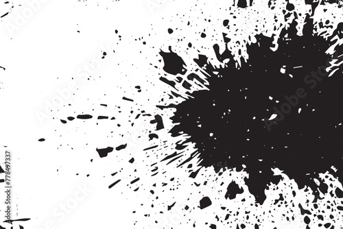 Monochromatic grunge texture, black concrete, stone, and abstract elements, shapes and slate. Charcoal splashes, dot work grain, and circular lines add artistic flair. Halftone, vector, fabric, spiral
