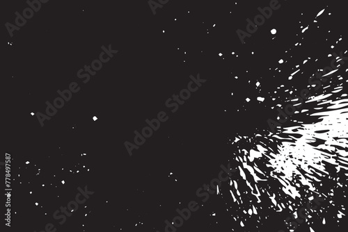 Monochromatic grunge texture, black concrete, stone, and abstract elements, shapes and slate. Charcoal splashes, dot work grain, and circular lines add artistic flair. Halftone, vector, fabric, spiral