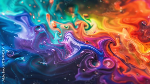 A background with vibrant colors and holographic texture displays a flowing liquid splash in various hues photo