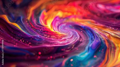 A background with vibrant colors and holographic texture displays a flowing liquid splash in various hues