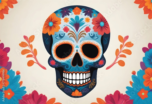 a skull with flowers on it is painted on a wall