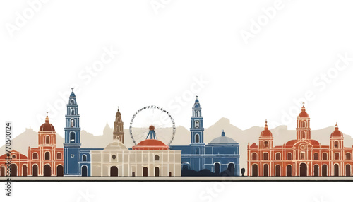 a vector illustration of a pubela city with the landmarks in the background