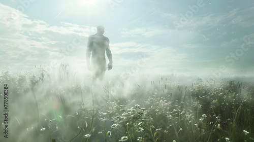 transparent man in the meadow phot