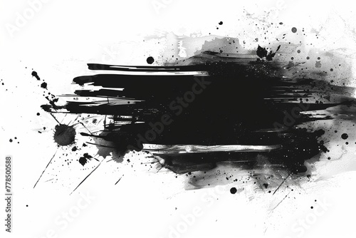 Abstract grunge black ink shape and frame on white background.