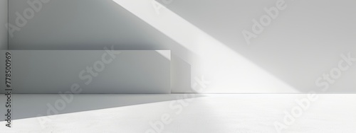 A minimalist white background with a single, perfectly centered shadow of a geometric object.