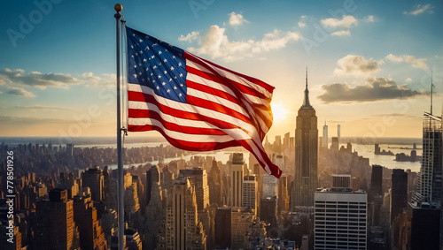 American flag on New York background patriotism
