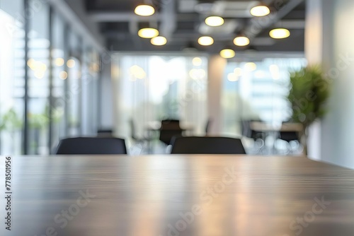 Table Top and Blurred Office Background, Abstract Interior Photo
