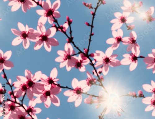 Pink Cherry Blossoms on a Sunny Day - seamless and tileable