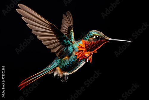 Colorful hummingbird flying through the air © Canvas Alchemy
