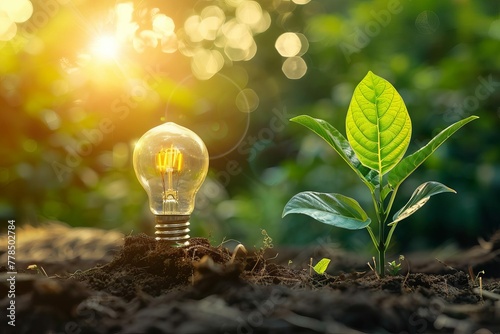 Green plant growing from a lightbulb, representing ESG (Environmental, Social, and Corporate Governance) and sustainable industry, concept illustration