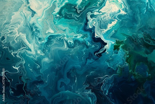 Abstract teal blue green gradient paint background, liquid fluid grunge texture, digital art