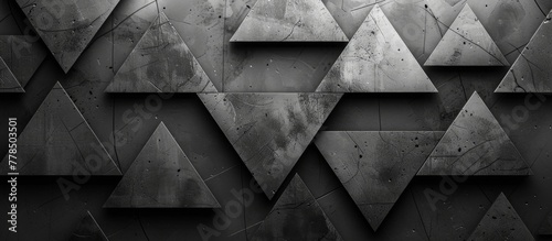 A monochromatic image showcasing a detailed close-up of a wall adorned with triangular patterns