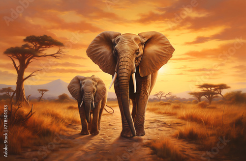 Twilight Procession of Elephants © Canvas Alchemy