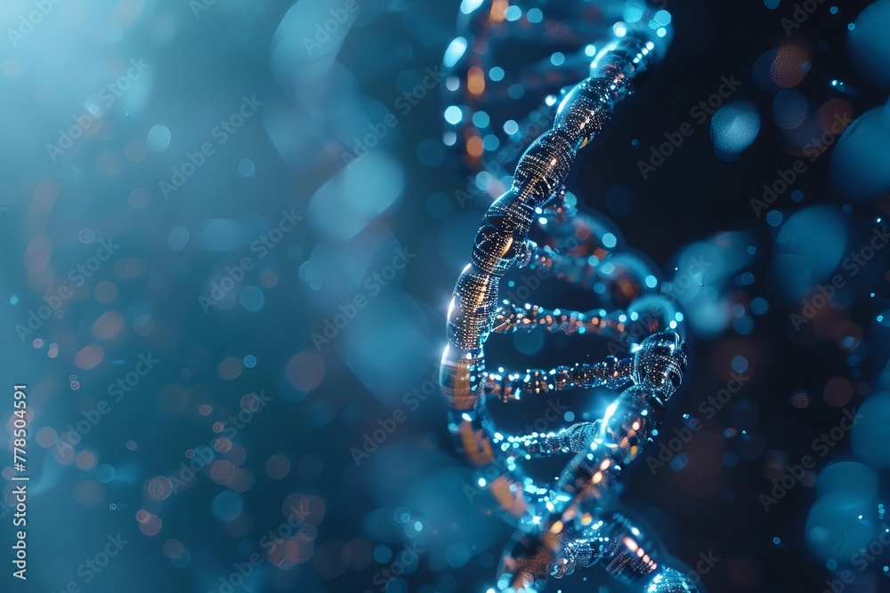 Futuristic DNA helix structure on vivid blue background, genetic science and biotechnology concept, 3D illustration