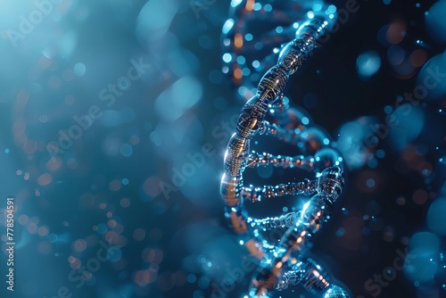 Futuristic DNA helix structure on vivid blue background, genetic science and biotechnology concept, 3D illustration