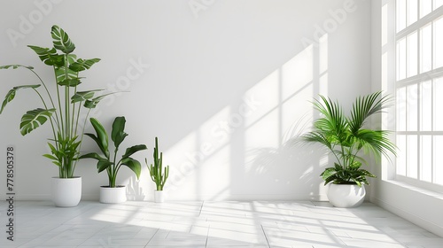 White wall empty room with plants on a floor. © Ziyan