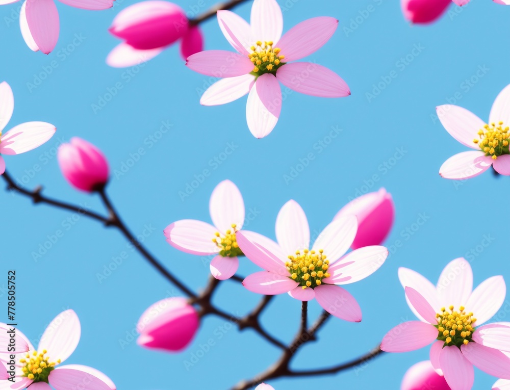 A pink blossoming tree with branches and leaves. - seamless and tileable