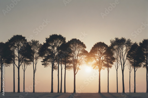 Minimalistic Tree Line at Sunrise