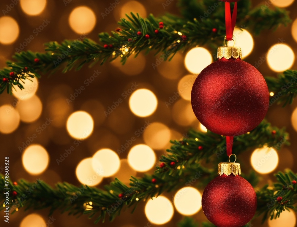 A Christmas tree with red and gold ornaments hanging from its branches. - seamless and tileable