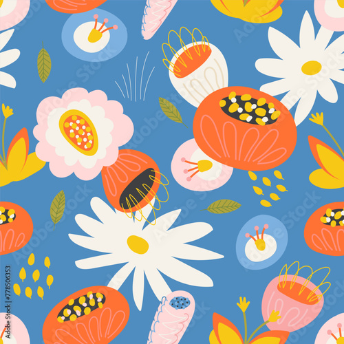 Cute spring  summer flowers. Seamless pattern for textile  fabric  paper print. Vector illustration in modern style.