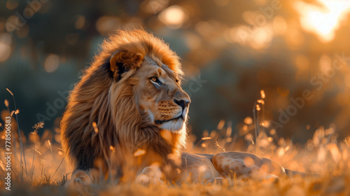 Regal Lion Basking in Golden Sunset Light  King of the Savannah at Rest